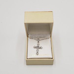 Cubic Zirconia Silvertone Cross Necklace New